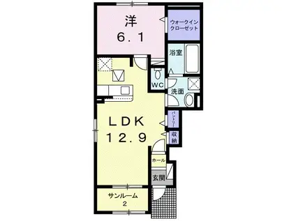 RAY SHELL(1LDK/1階)の間取り写真