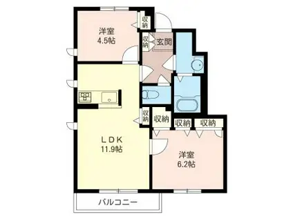 シャーメゾンモンシャトーB棟(2LDK/1階)の間取り写真