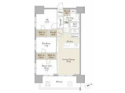 ライトテラス新宿御苑(2SLDK/14階)の間取り写真