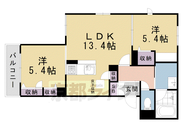 シャーメゾン室町御所西(2LDK/1階)の間取り写真