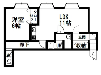 北海道函館市川汲町362-1 アミーゴ川汲(1LDK/2階)の間取り写真