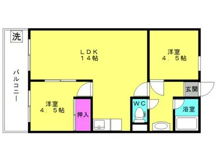 カルム魚住(2LDK/4階)の間取り写真