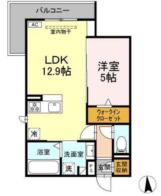 D-CRINUM 富士見町(1LDK/1階)の間取り写真