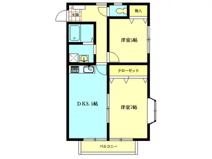 サクロス柏陽(2DK/1階)の間取り写真