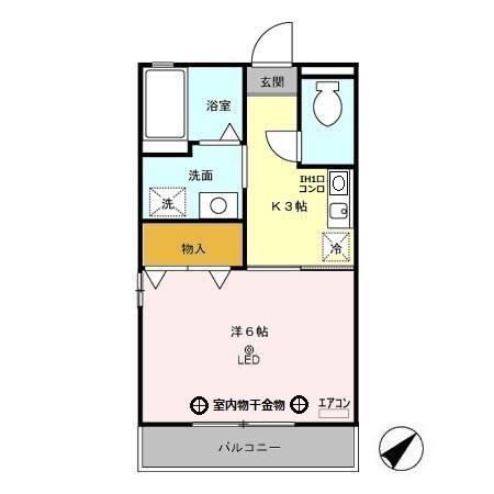 フライハイツラオム(1K/2階)の間取り写真