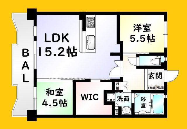 アースコート小倉金田(2LDK/9階)の間取り写真