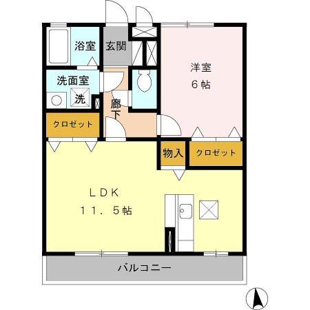 メゾングランドゥール(1LDK/2階)の間取り写真