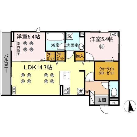D-ROOM折尾駅前(2LDK/2階)の間取り写真