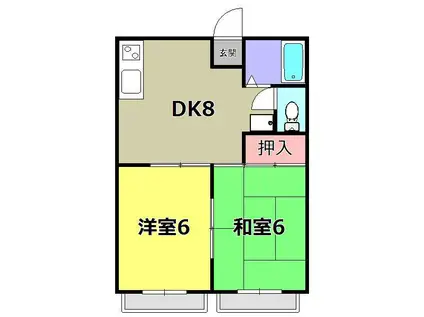 リバティベルB(2DK/2階)の間取り写真