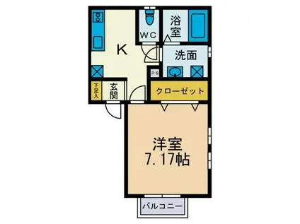 カーサ・ルシェリア(1K/1階)の間取り写真