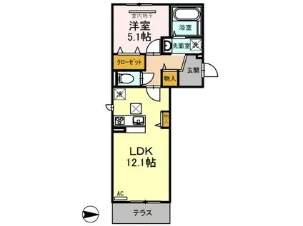 D-ROOMグランクリュ姪浜(1LDK/1階)の間取り写真