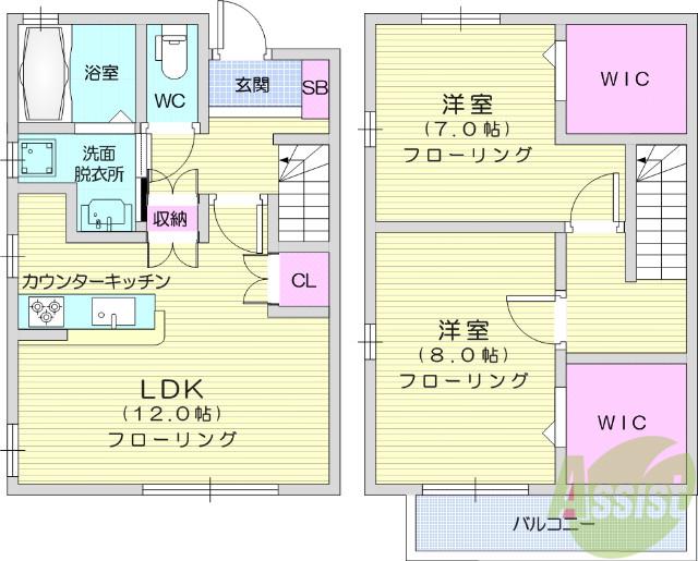 ボヌール沖野3番館(2LDK/2階)の間取り写真
