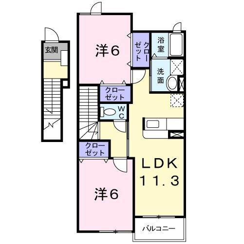 アクティフ ジェルメI(2LDK/2階)の間取り写真