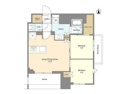 ドゥーエ府中I(2LDK/9階)の間取り写真