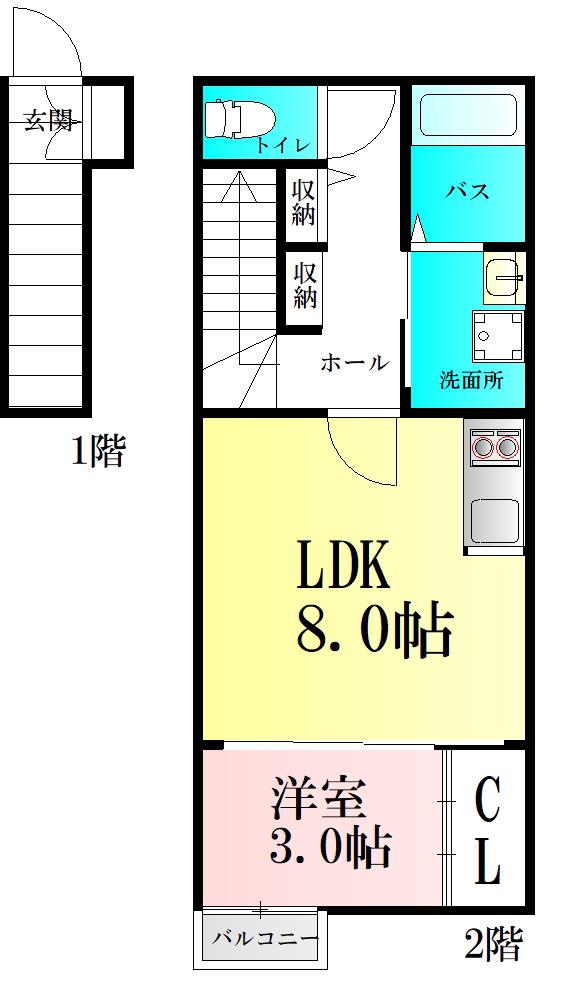 プログレス(1LDK/2階)の間取り写真
