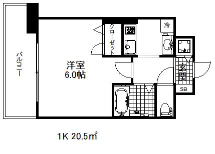 ウォームスヴィル神戸元町JP(1K/4階)の間取り写真