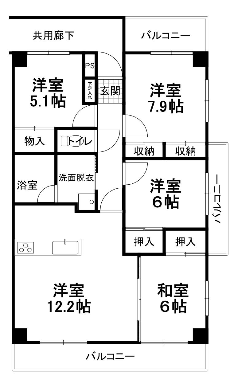 ガーデンハイツ城東(4LDK/4階)の間取り写真