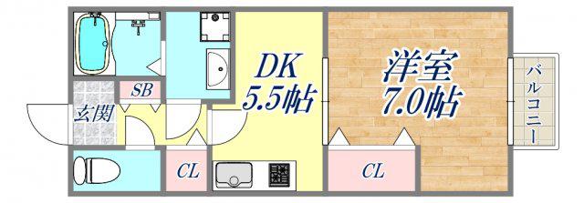 メゾン高松ⅤB棟(1DK/2階)の間取り写真