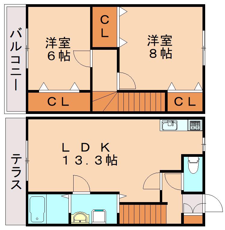 エルミタージュヒルズII(2LDK/1階)の間取り写真