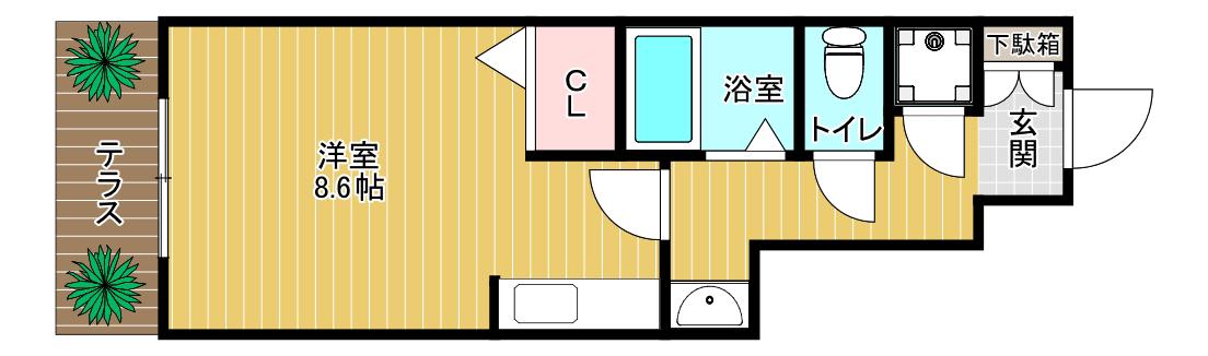 アジロガーデン(ワンルーム/1階)の間取り写真