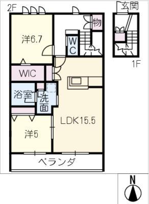 BAMBOU DEUX(2LDK/2階)の間取り写真