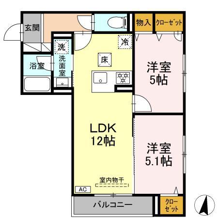 ディーブレス川崎 イースト(2LDK/1階)の間取り写真
