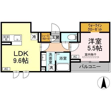 トリシア三輪(1LDK/2階)の間取り写真