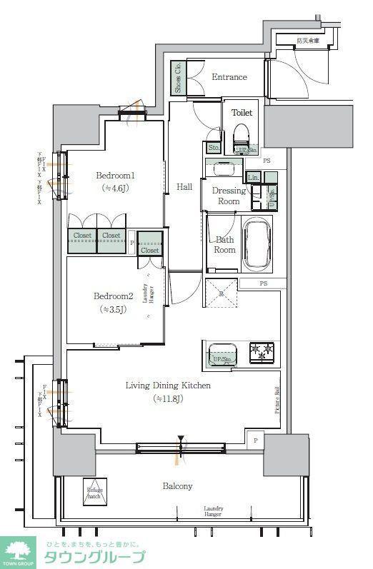 ONE ROOF RESIDENCE NISHI NIPPORI(2LDK/12階)の間取り写真