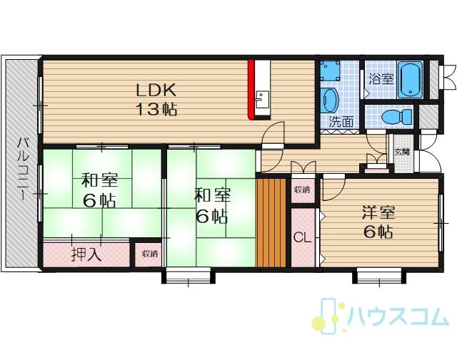 フェルティ摂津(3LDK/3階)の間取り写真