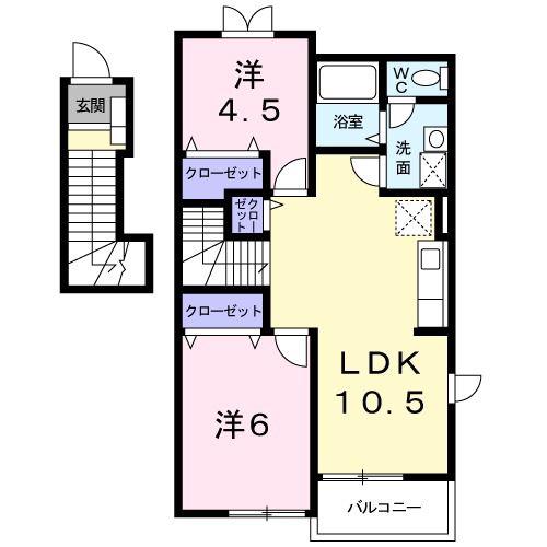 シャルマンヴィラA(2LDK/2階)の間取り写真