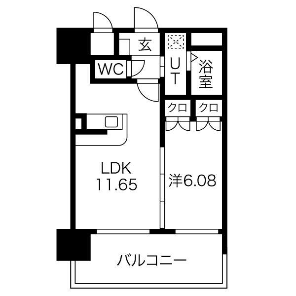 アルティザ仙台花京院(1LDK/4階)の間取り写真