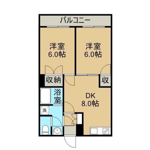 ザ・ビューヒルズII(2DK/4階)の間取り写真