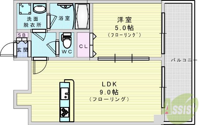 CITY SPIRE十三東(1LDK/2階)の間取り写真
