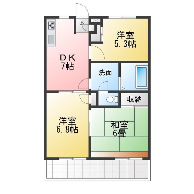 パストラーレ日永1号棟(3DK/1階)の間取り写真