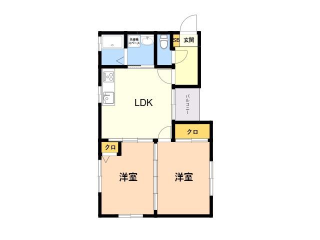 TOHKO 2(2LDK/2階)の間取り写真