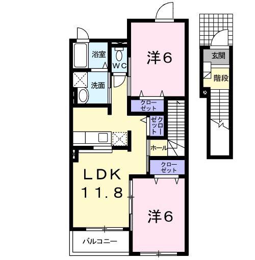 JR花輪線 東大館駅 徒歩18分 2階建 築18年(2LDK/2階)の間取り写真
