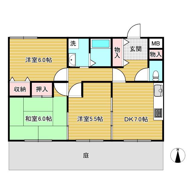 ハイム屋敷本(3DK/1階)の間取り写真