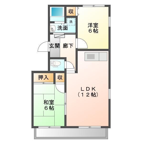 サンハイツ小森野C棟(2LDK/2階)の間取り写真