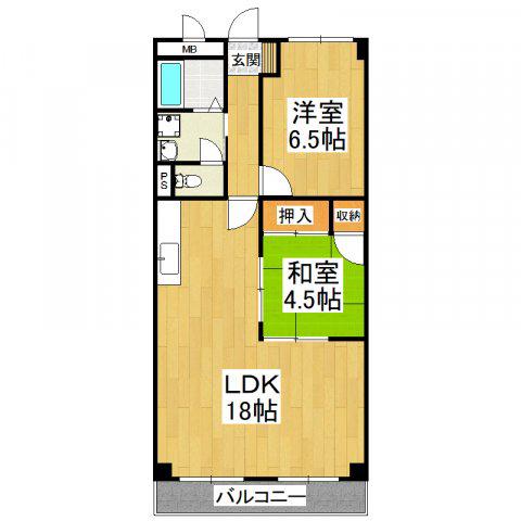 グランドメゾン津々山台(2LDK/3階)の間取り写真