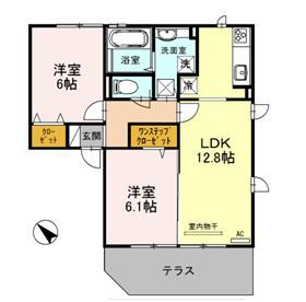 サニーヒルズ泉大津 C棟102(2LDK/1階)の間取り写真