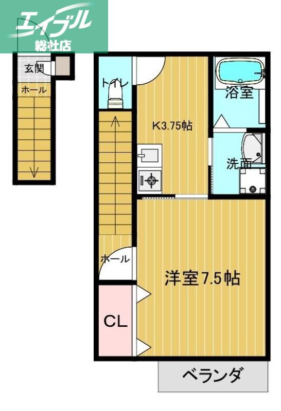総社AP(1K/2階)の間取り写真