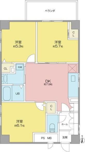 ガーディアン白金(3DK/4階)の間取り写真