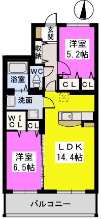 グランシャリオ古賀駅前(2LDK/5階)の間取り写真