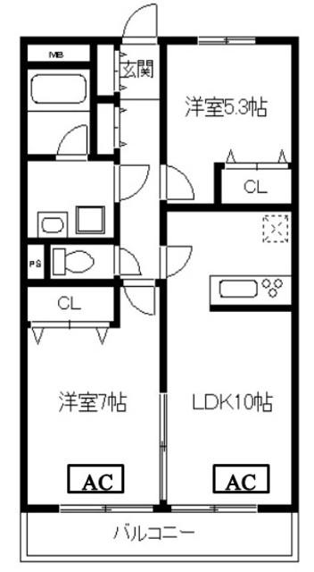 WALLS富士見台(2LDK/1階)の間取り写真