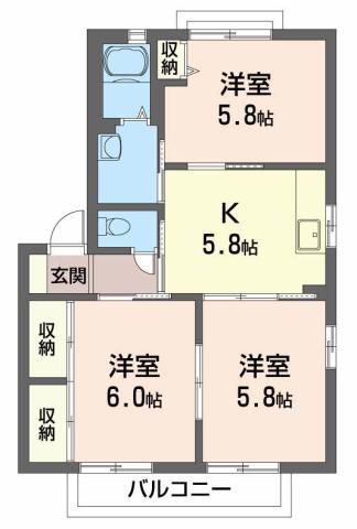 シャーメゾンII番館(3K/1階)の間取り写真
