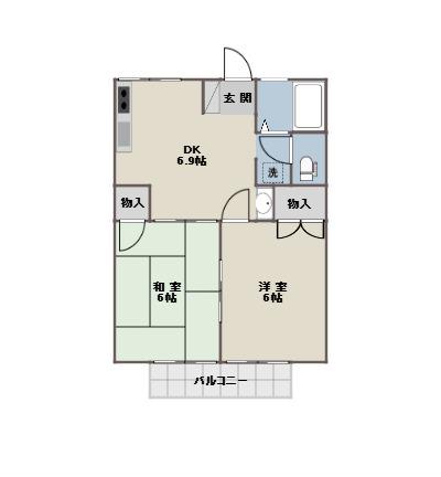 グリーンウッドI(2DK/2階)の間取り写真