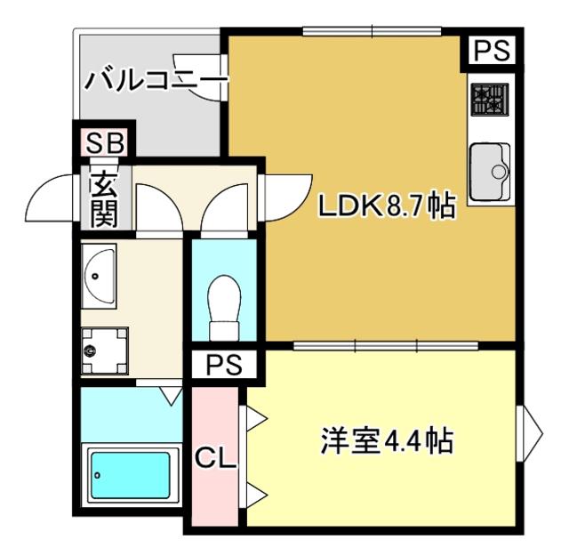 阪急京都線 上新庄駅 徒歩5分 3階建 築2年(1LDK/1階)の間取り写真