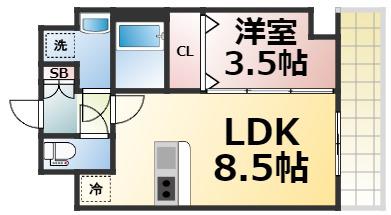 グランパシフィック東今里INNOVATION(1LDK/9階)の間取り写真