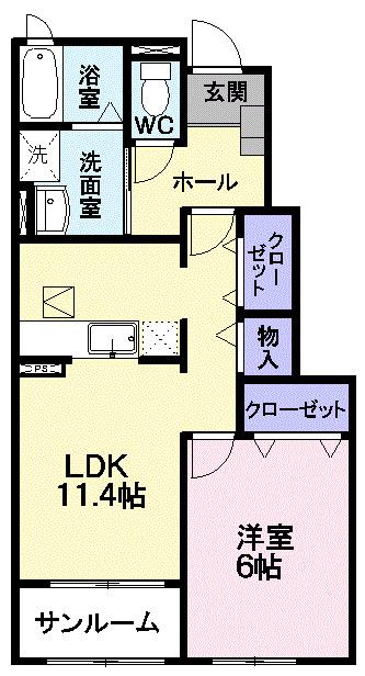 ウッドベル(1LDK/1階)の間取り写真