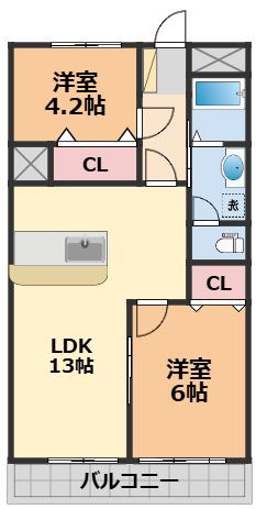 メゾンハイツ西山(2LDK/2階)の間取り写真